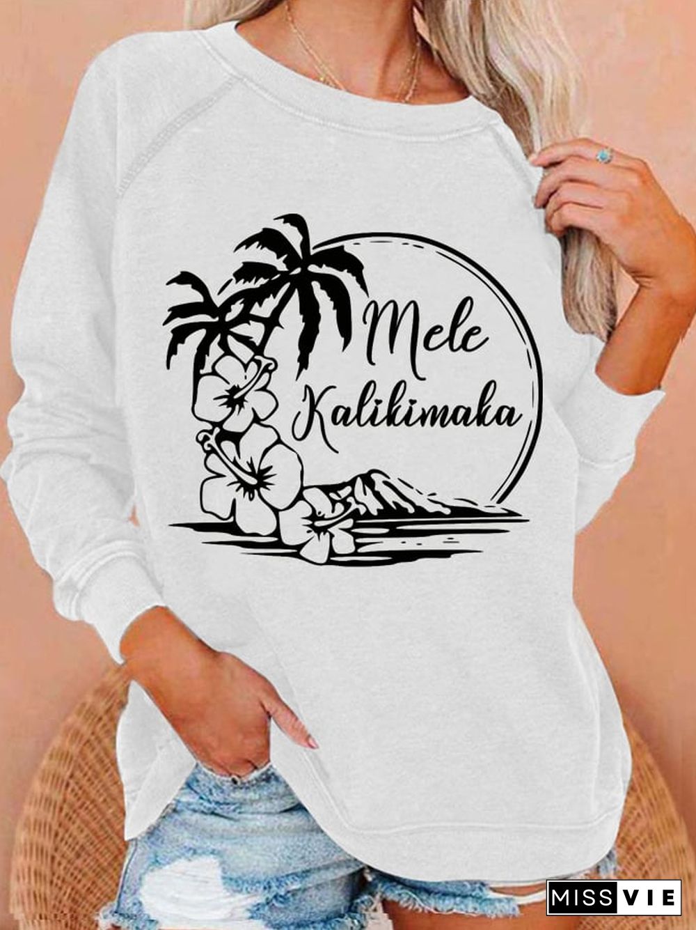 Women's Hawaiian Christmas Mele Kalikimaka Hibiscus Palm Tree Sweatshirt