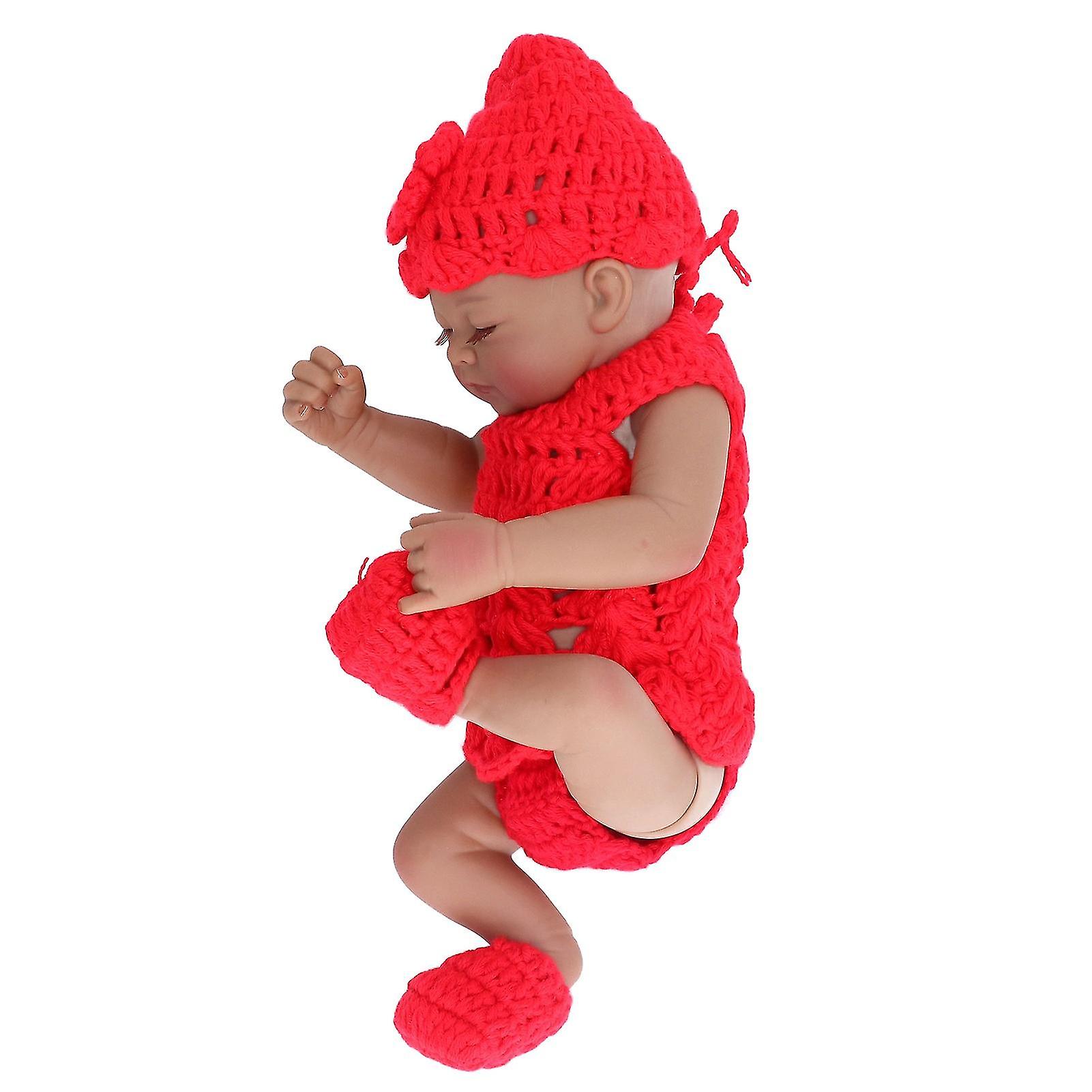 Lifelike Baby Doll 10 Inch Soft Silicone Newborn Boy Infant Doll with Beautiful Clothes Children ToyRed Clothes with Shoes