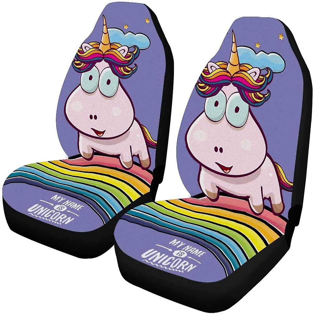 Set Of 2 Car Seat Covers Cartoon Unicorn Universal Auto Front Seats Protector Fits For Car，suv Sedan，truck D---46330