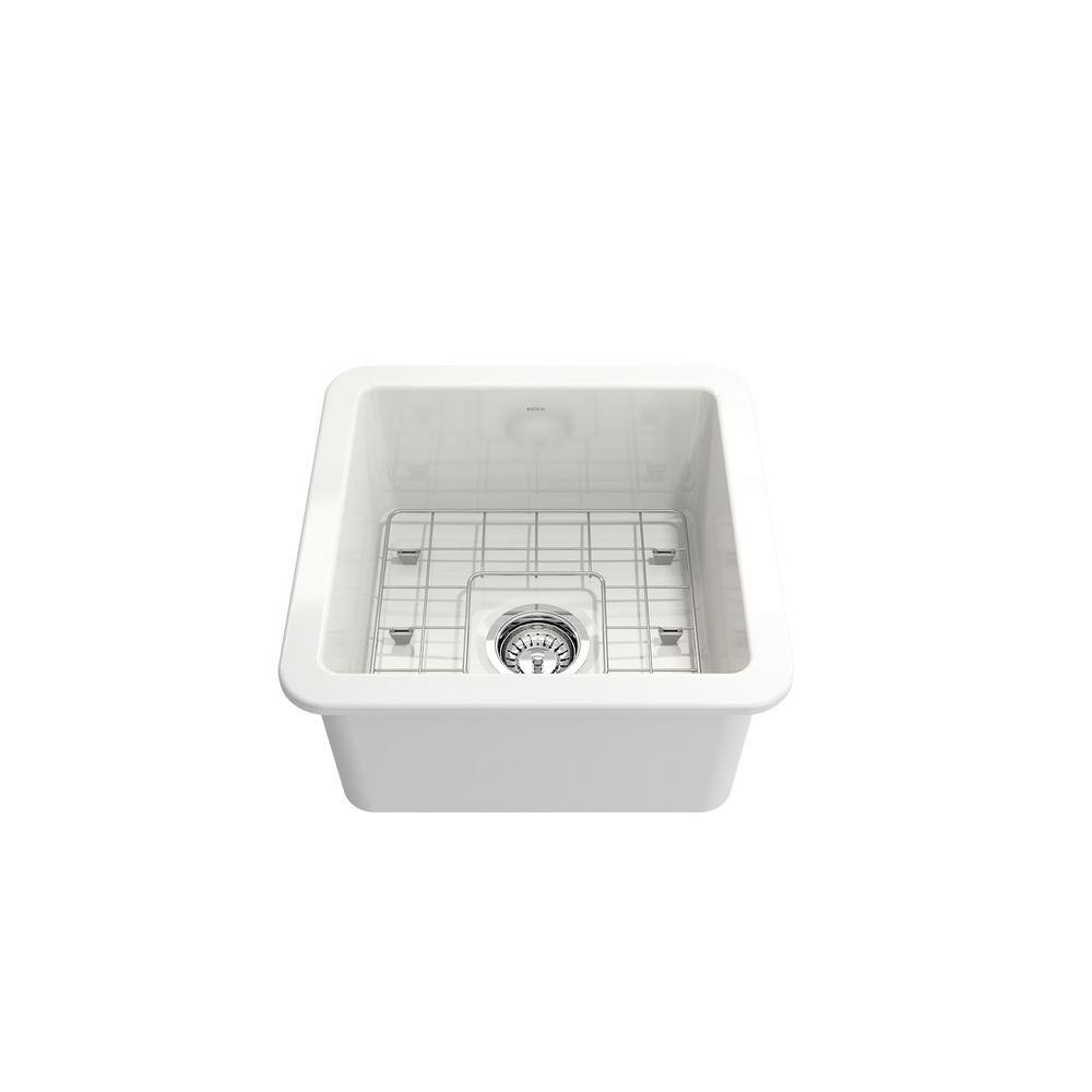 BOCCHI Sotto White Fireclay 18 in. Single Bowl Undermount Kitchen Sink with Cutting Board 1359-001-KIT1