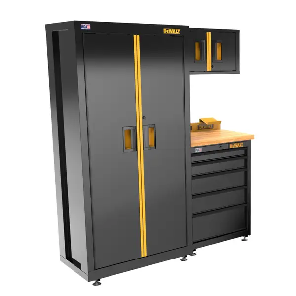 DEWALT 63 Wide， 4 Piece Welded Storage Suite with 5-Drawer Base Cabinet and Wood Top