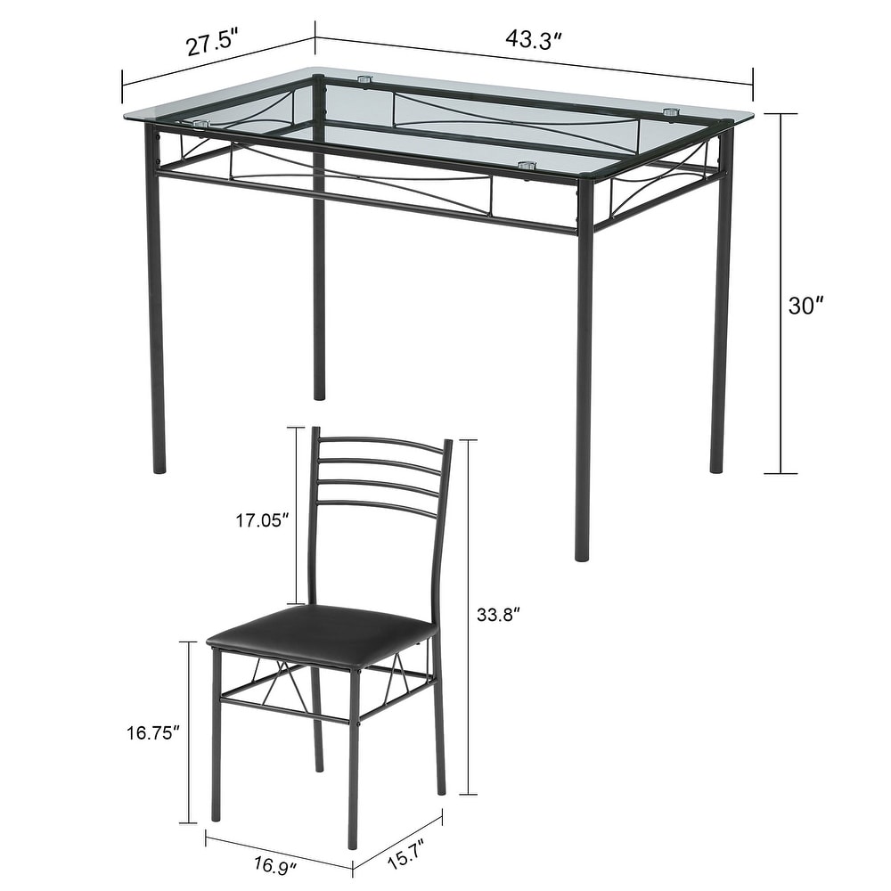 5 pieces Modern Dining Sets Tempered Glass Table Top and 4 PU Chairs