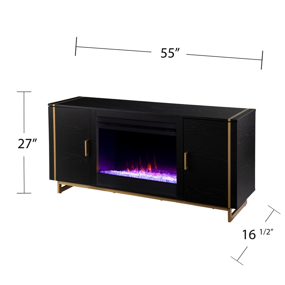 SEI Furniture Beachler Sleek Black Wood Grain Color Changing Fireplace TV Stand for TV's up to 52\