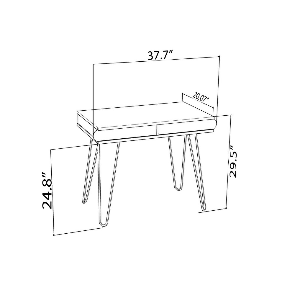 2 Drawers Wood Study Desk Metal Legs Study Desk