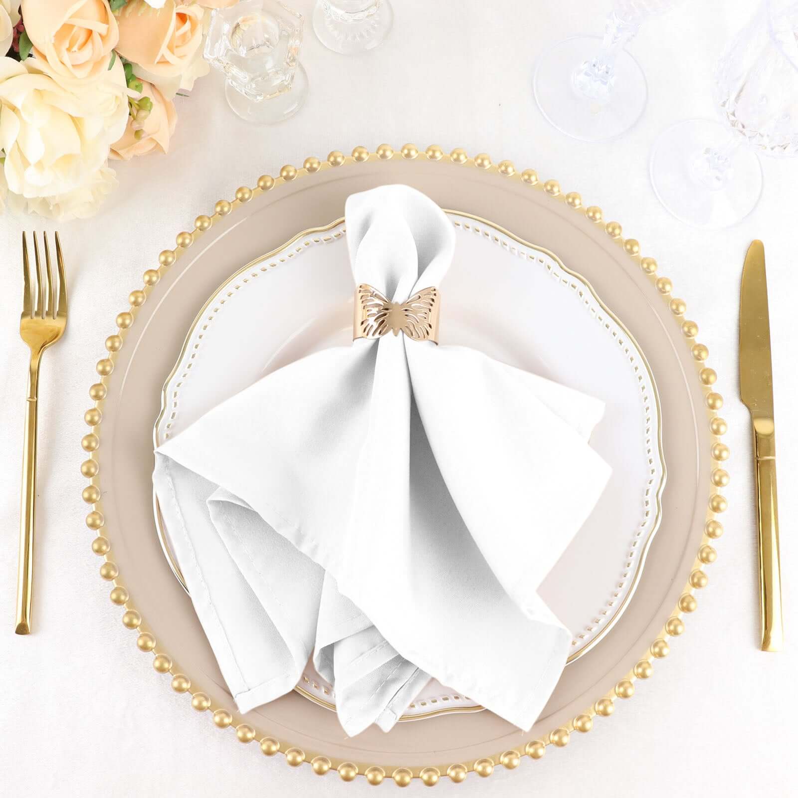 5 Pack White Cloth Napkins with Hemmed Edges, Reusable Polyester Dinner Linen Napkins - 17