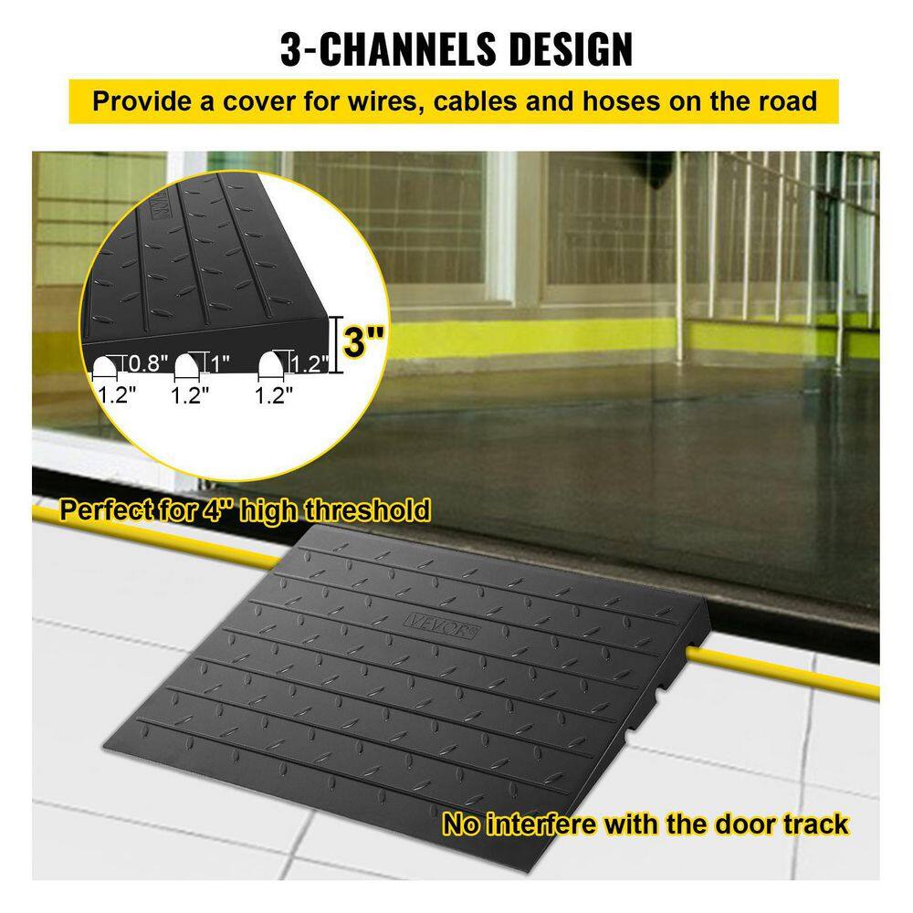 VEVOR 24 in. x 41.8 in. x 3 in. Black Rubber Threshold Speed Ramp Wheelchair Ramp 3 in. Rise for Wheelchair and Scooter WFSLYP24X42X3I8PSV0