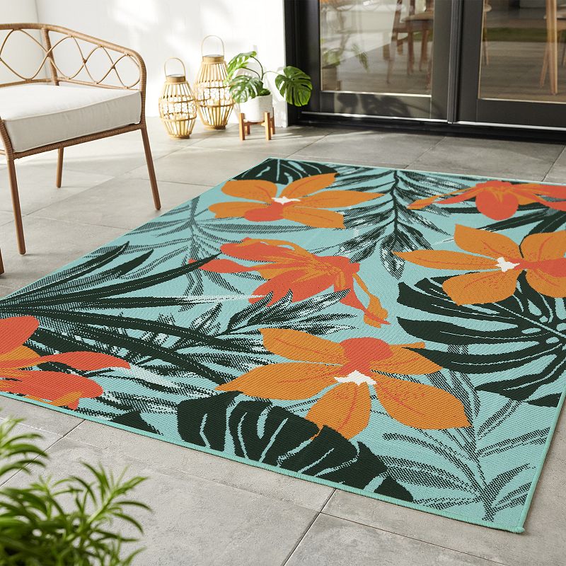 Sonoma Goods For Life® Indoor/Outdoor Aqua Tropical Floral Rug