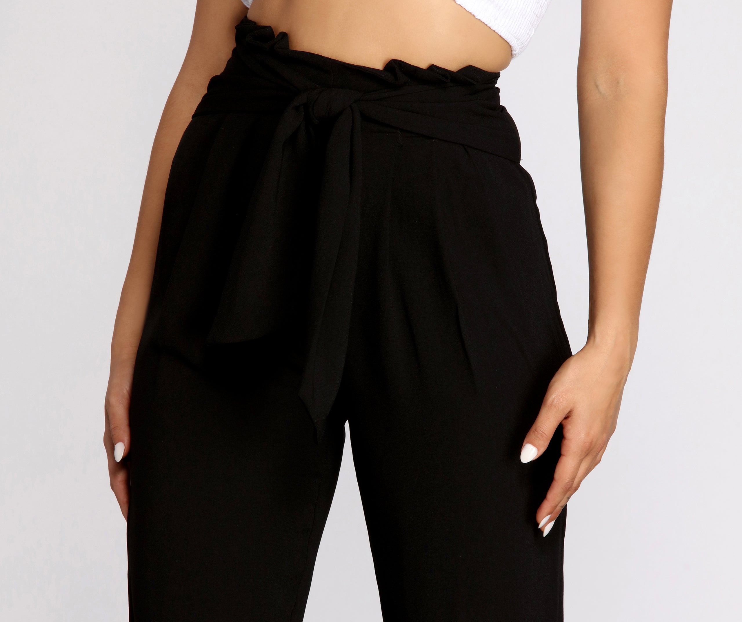 High Rise Tie Front Cropped Pants