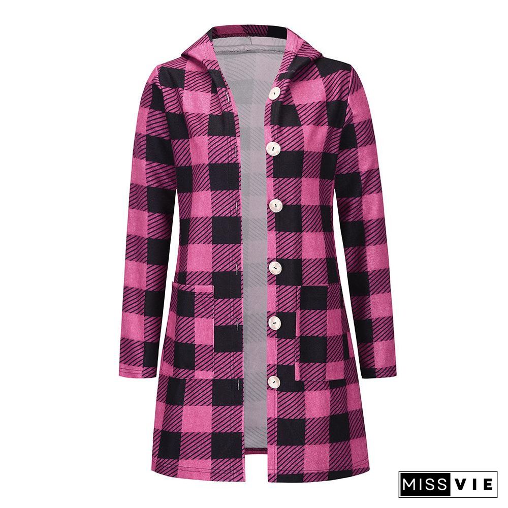 Casual Outerwear Female Plaid Jacket Long Hoodie Women Autumn Winter Coat Long Sleeve Chaqueta Lady Jackets Coats