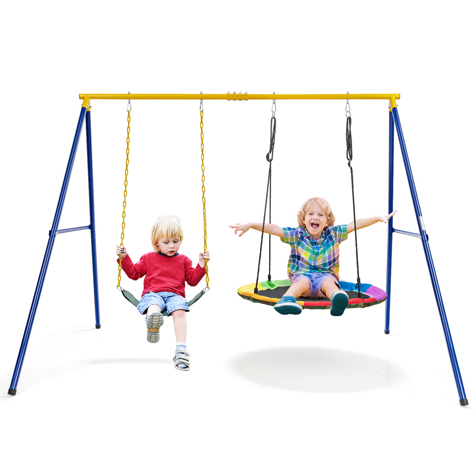 Costzon 660lbs Metal Swing Sets for Backyard, Heavy Duty Full Steel Swing Frame with 2 Swing Set