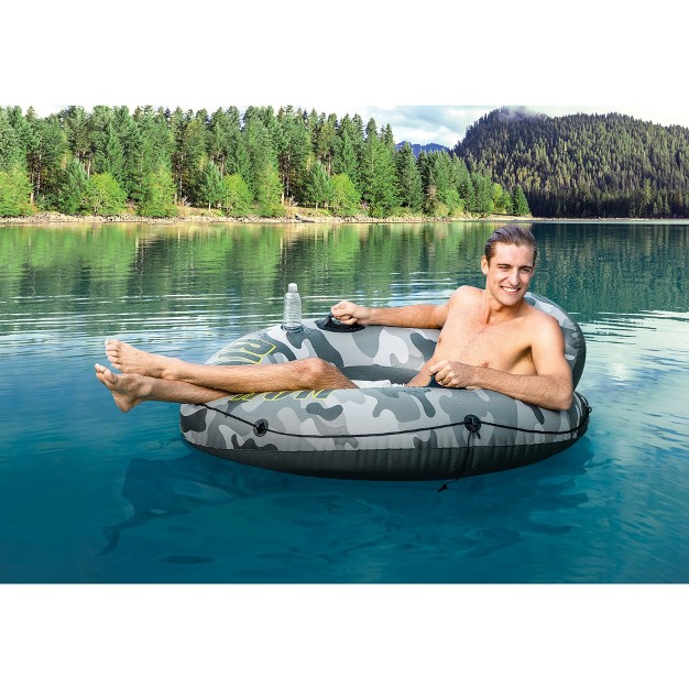 Intex 56835ep River Run I Camo Inflatable Floating Towable Water Tube Raft With Cup Holders And Handles For River Lake Or Pools Gray Camo