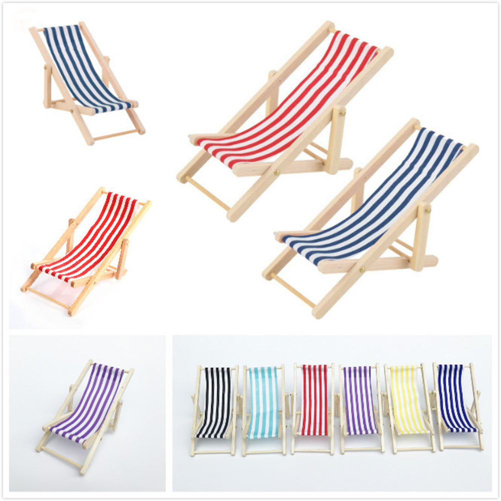 Hemoton 1Pc Beach Chair Model Mini Outdoor Ornament Stripe Recliner Miniature Play House Accessory for DIY (Sky-blue)