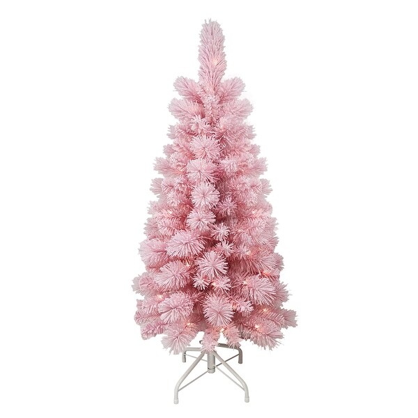 4Ft PreLit Flocked Pink Tree