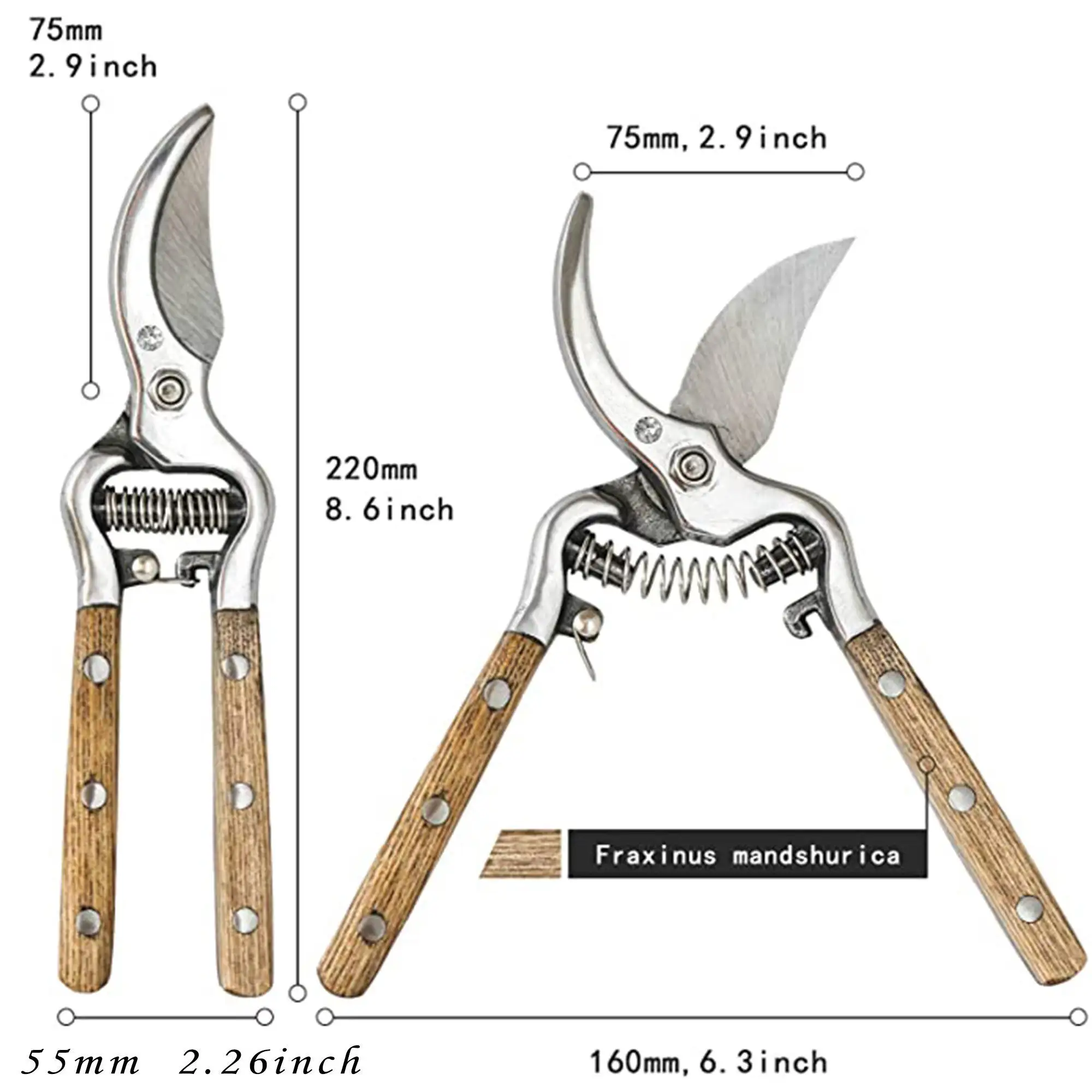 Pruning Shears Ash Wood Handle Bypass Pruner Wood Secatuers