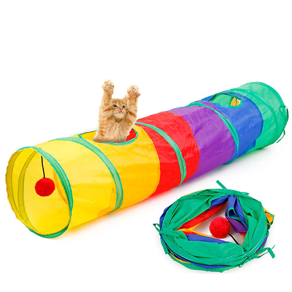 Collapsible Cat Tunnel Road Cat Toys Kitty Tunnel Pompon Ball Cat Interactive Play Toy For Hiding Resting Multicolor