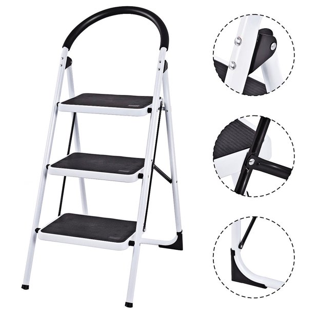 Sugift 3 Step Ladder Folding Stool Heavy Duty 330Lbs Capacity Industrial Lightweight