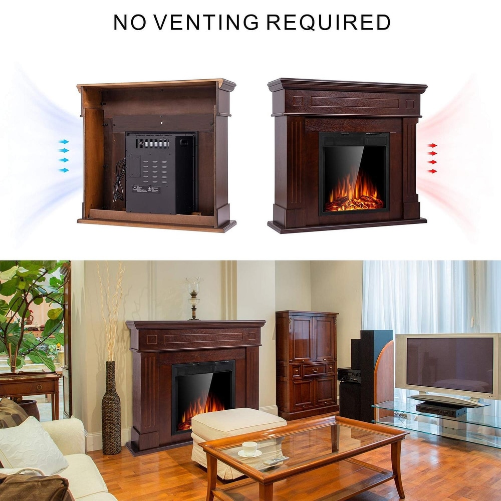 Electric Fireplace Mantel Package Wooden Surround Firebox TV Stand