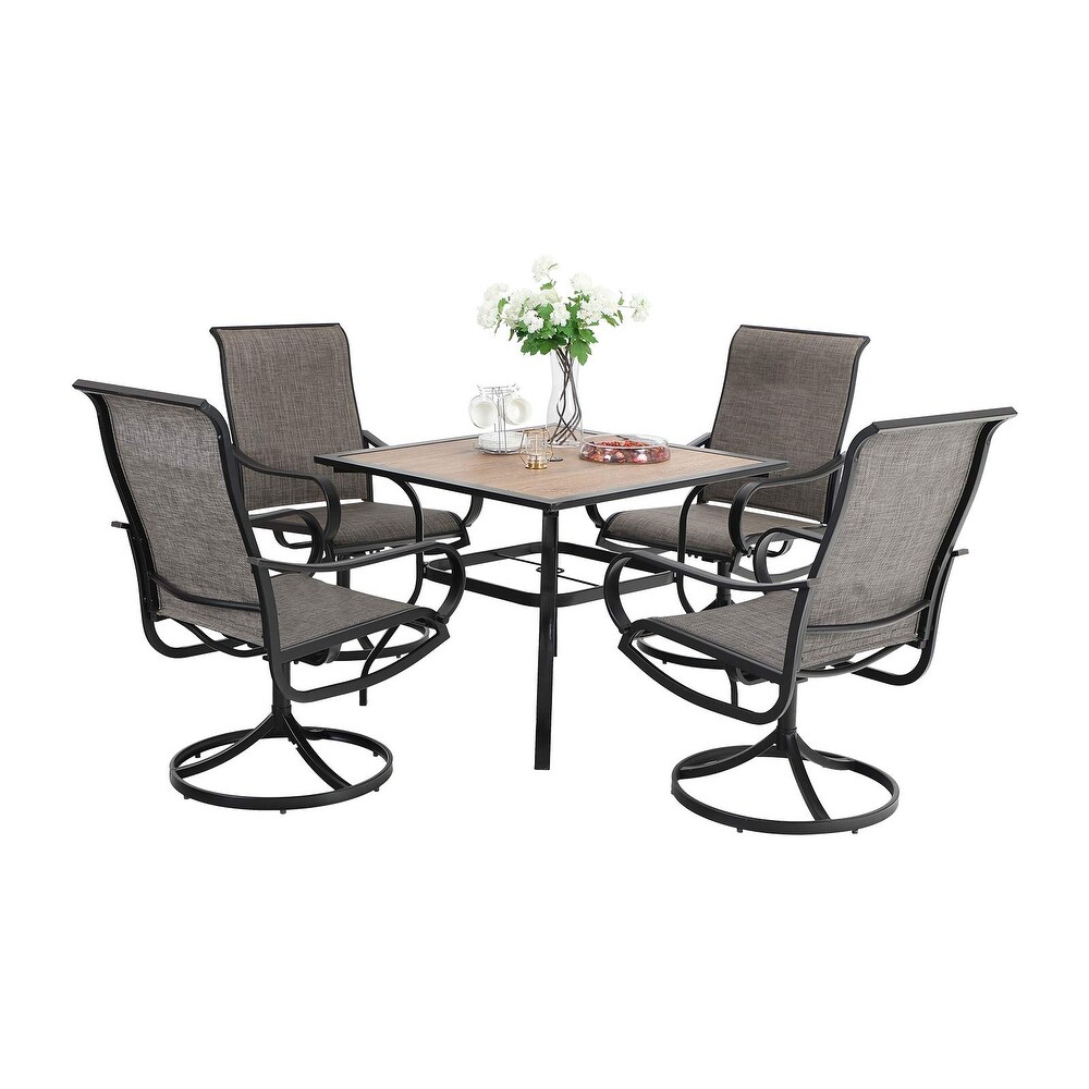 MFSTUDIO 5 Pieces Patio Dining Set  4 Sling Dining Swivel Chairs and 37\