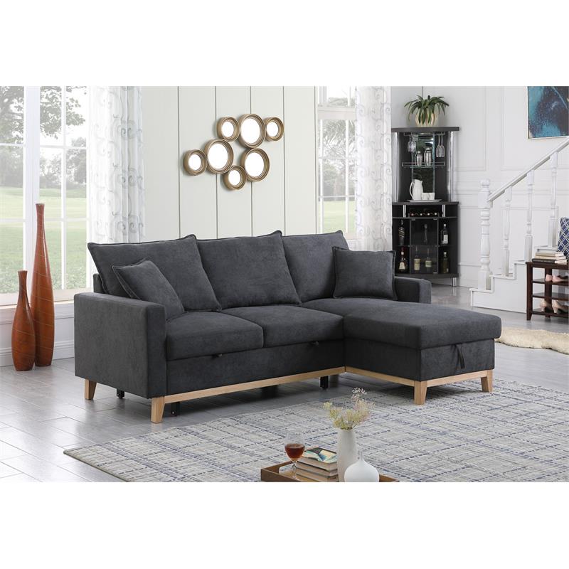 Bowery Hill Dark Gray Fabric Reversible Sleeper Sectional with Storage Chaise