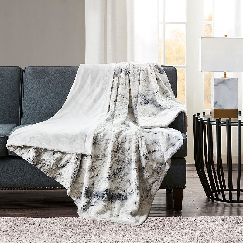 Madison Park Sachi Oversized Marble Print Faux Fur Throw Blanket