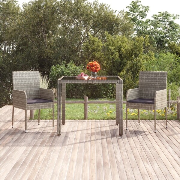 vidaXL Patio Table with Glass Top Black/Gray multisize Poly Rattan