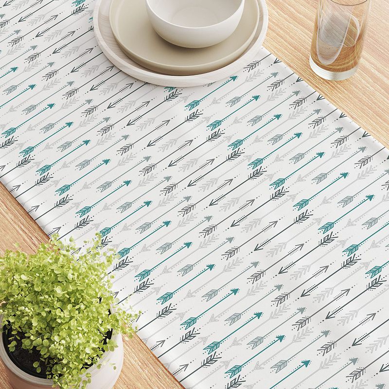 Table Runner， 100% Cotton， 16x72， Grey and Blue Arrows