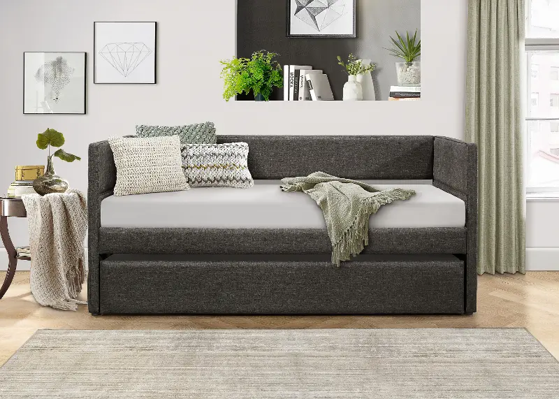 Vining Dark Gray Upholstered Daybed with Trundle