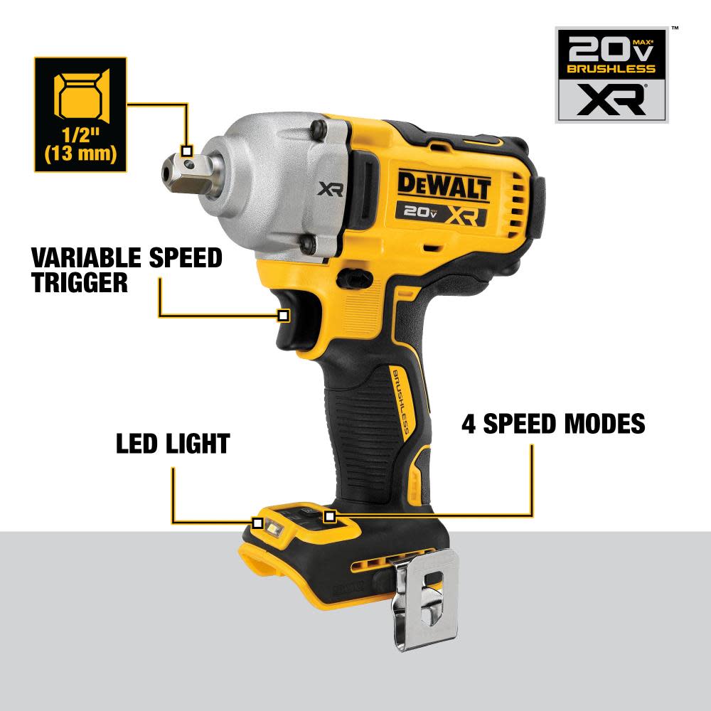 DEWALT 20V MAX XR 1/2 Mid Range Impact Wrench with Detent Pin Anvil Bare Tool