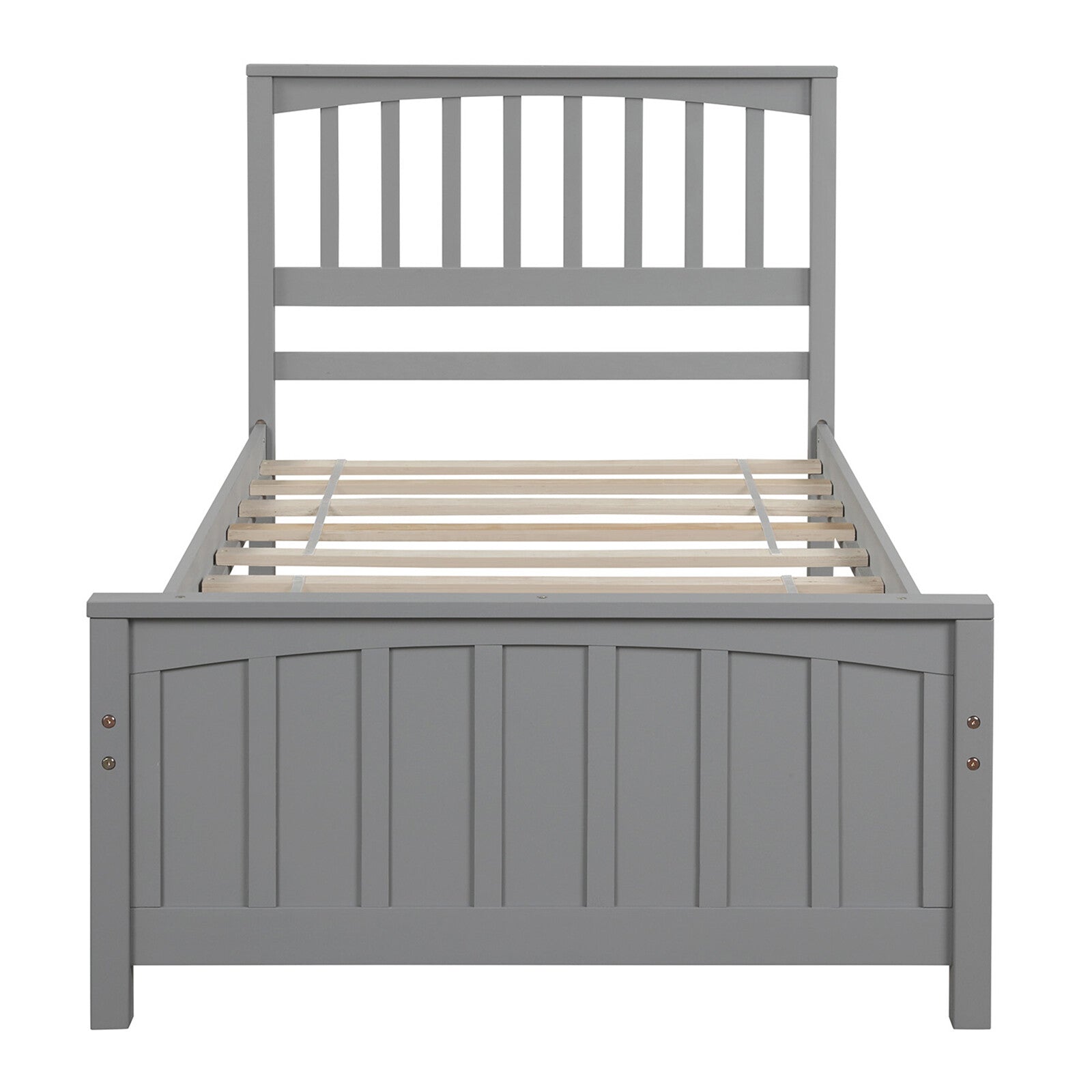 KALEFU Modern Twin Size Bed Wood Platform Bed Frame with Headboard for Teens Kids Gray