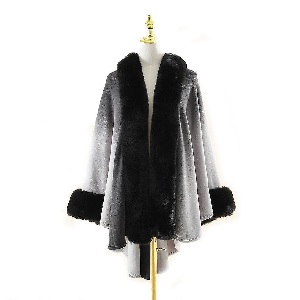 Winter Poncho With Faux Fur Collar Open Front Cape Warm Cardigant For Women