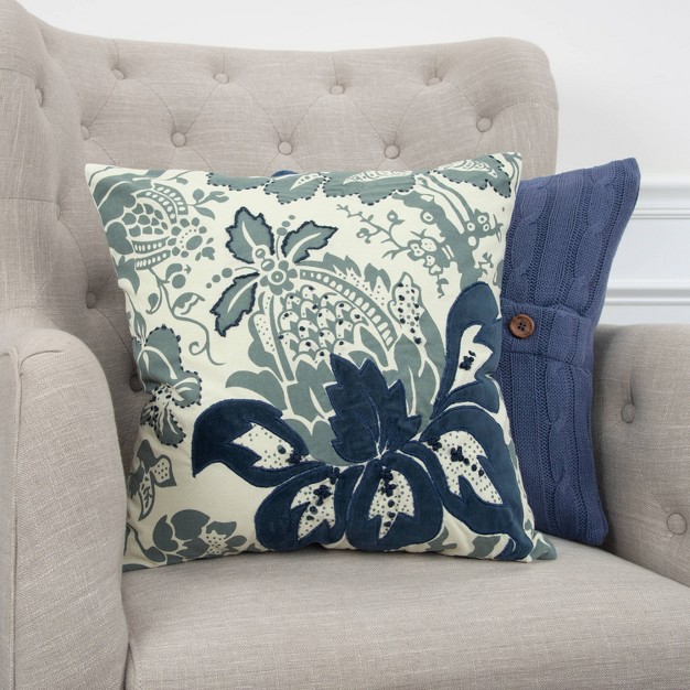 Floral Square Throw Pillow Cover Blue Rizzy Home