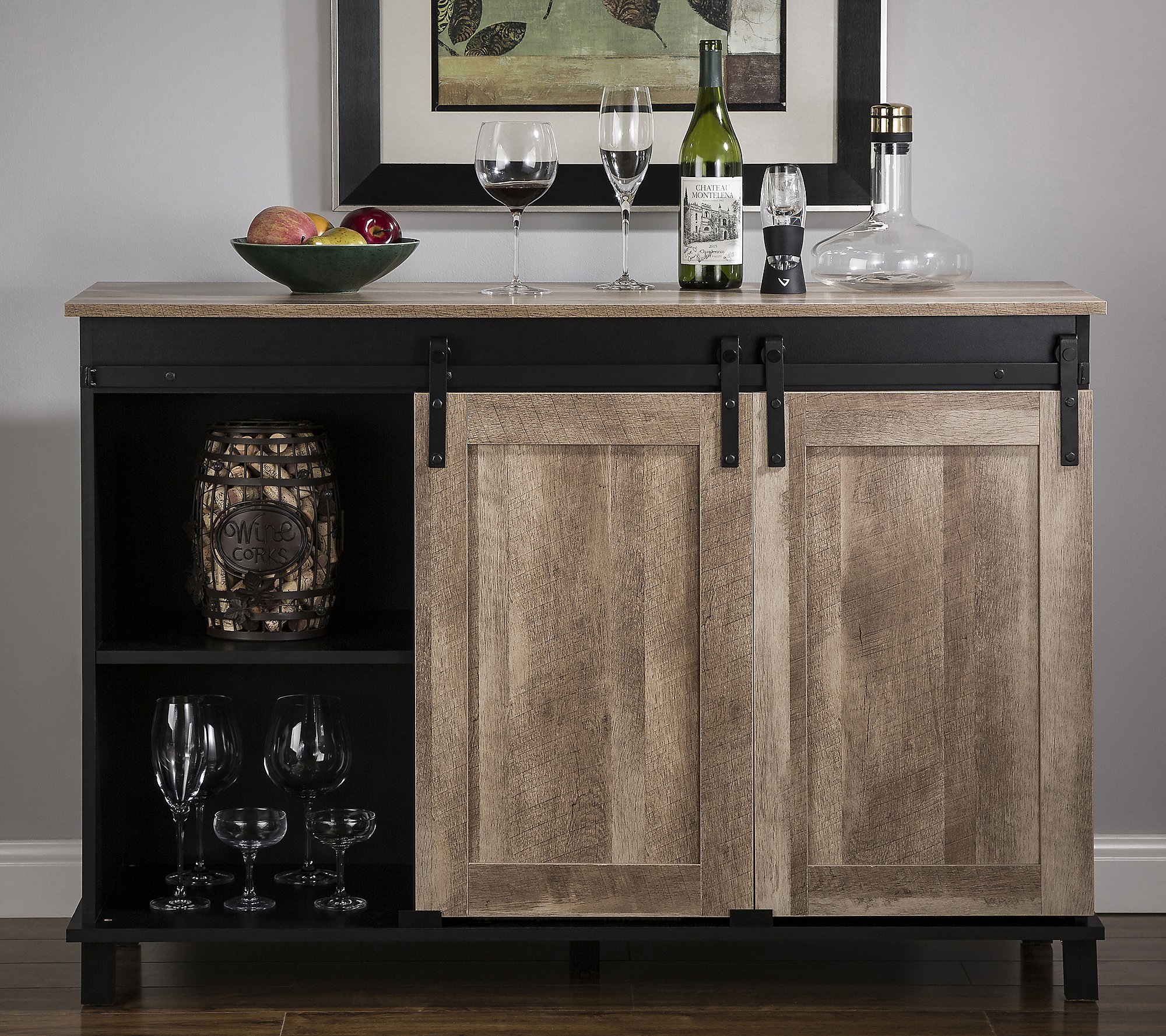 Glitzhome Modern Industrial Black Serving Sideboard Table