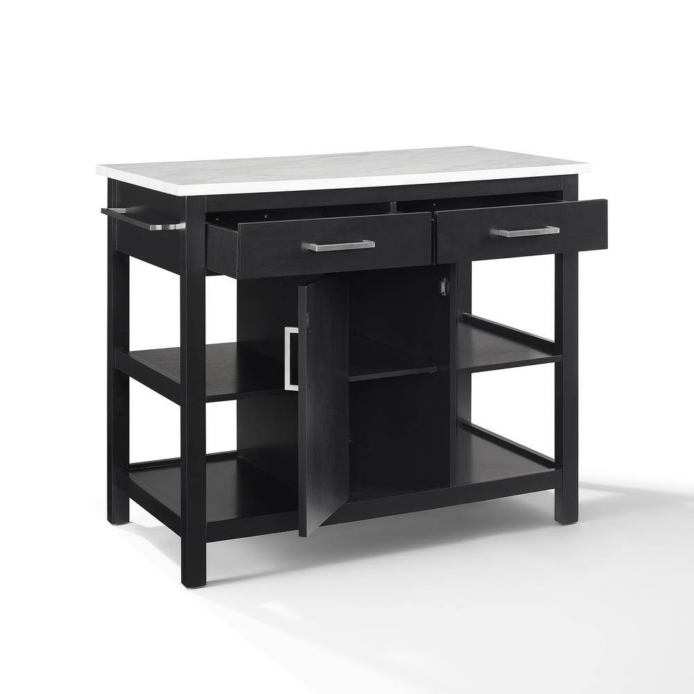 CROSLEY FURNITURE Audrey Black Kitchen Island with Faux Marble Top CF3026WM-BK