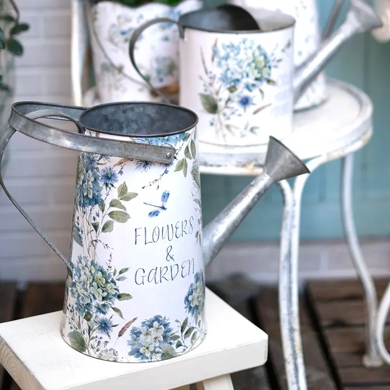 Handmade Shabby Chic hydrangea Print Metal Watering Can with a  Handle