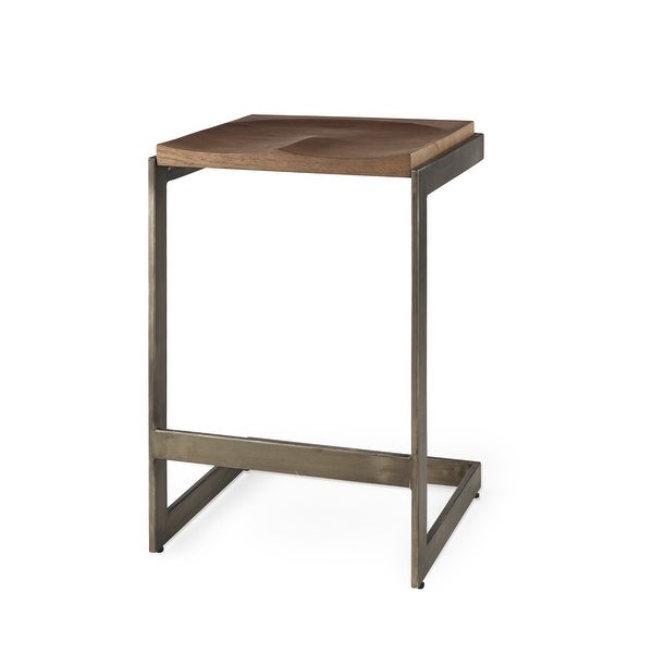 Kiran Black Solid Wood Seat w/ Black Iron Base Counter Stool