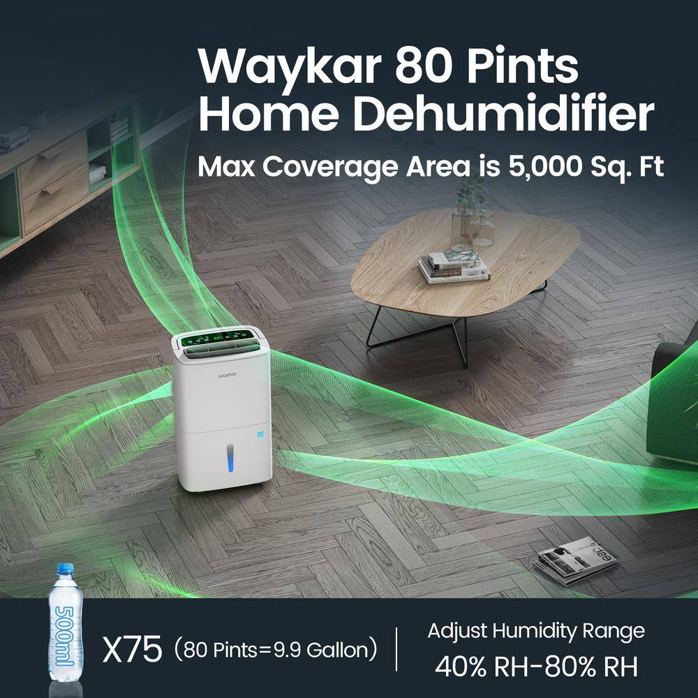 waykar 80 pt. Maximum Coverage area 5000 sq. ft. Bucket Dehumidifier in White HDCX-YDZ-80