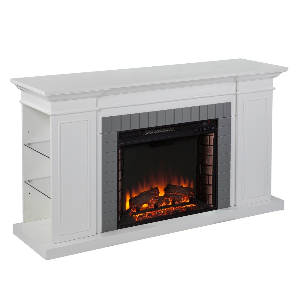 SEI Furniture Repetto Transitional White Curio Shelves Wood Electric Fireplace