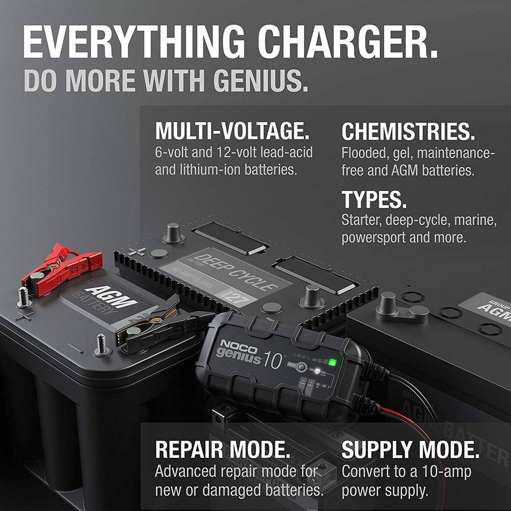 NOCO GENIUS GENIUS10 10-Amp Fully-Automatic Smart Charger 6V  12V Battery Charger  Battery Maintainer Genius10