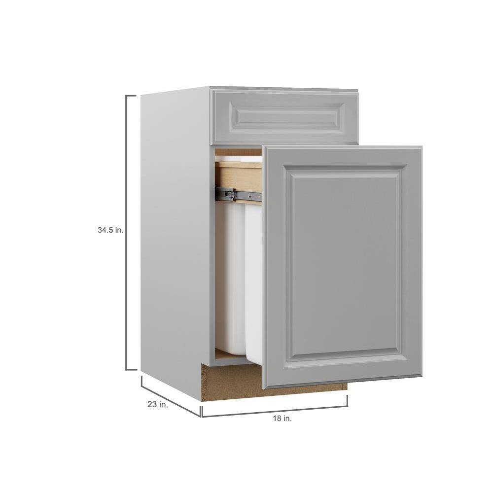 Hampton Bay Designer Series Elgin Assembled 18x34.5x23.75 in. Dual Pull Out Trash Can Base Kitchen Cabinet in Heron Gray BWD18-ELGR