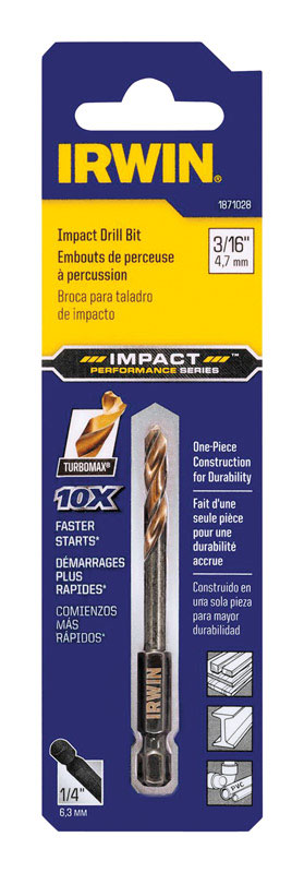 Irwin Turbomax 3/16 in. X 3 in. L Steel Impact Drill Bit 1 pc