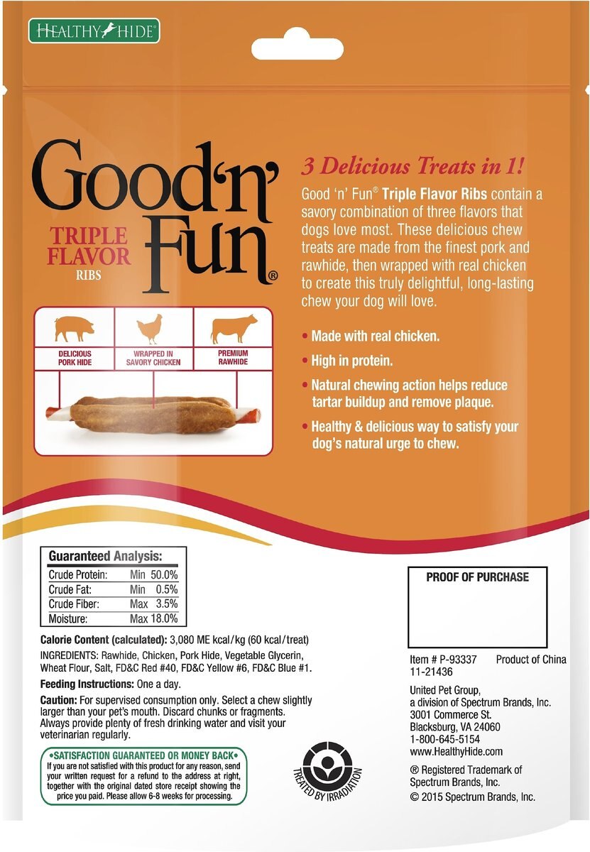 Good 'n' Fun Triple Flavor Ribs Dog Treats， 8.4-oz bag