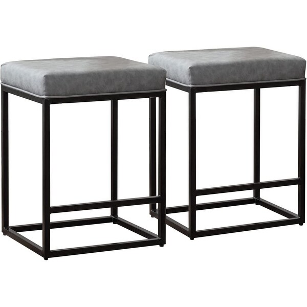 Industrial Faux Leather Backless Barstools (Set of 2)