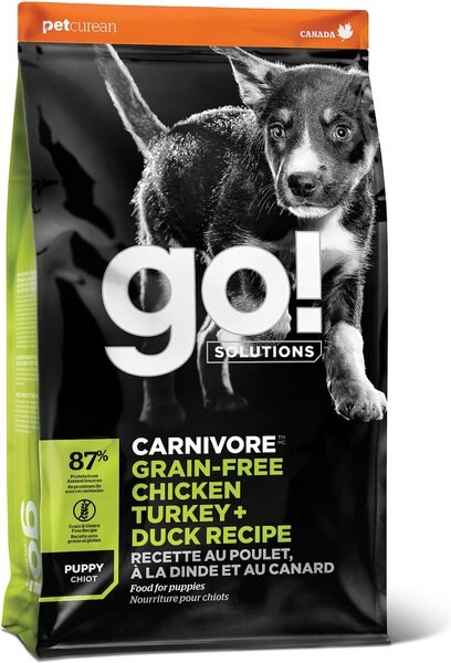 Go! Solutions Carnivore Grain-Free Chicken， Turkey + Duck Puppy Recipe Dry Dog Food