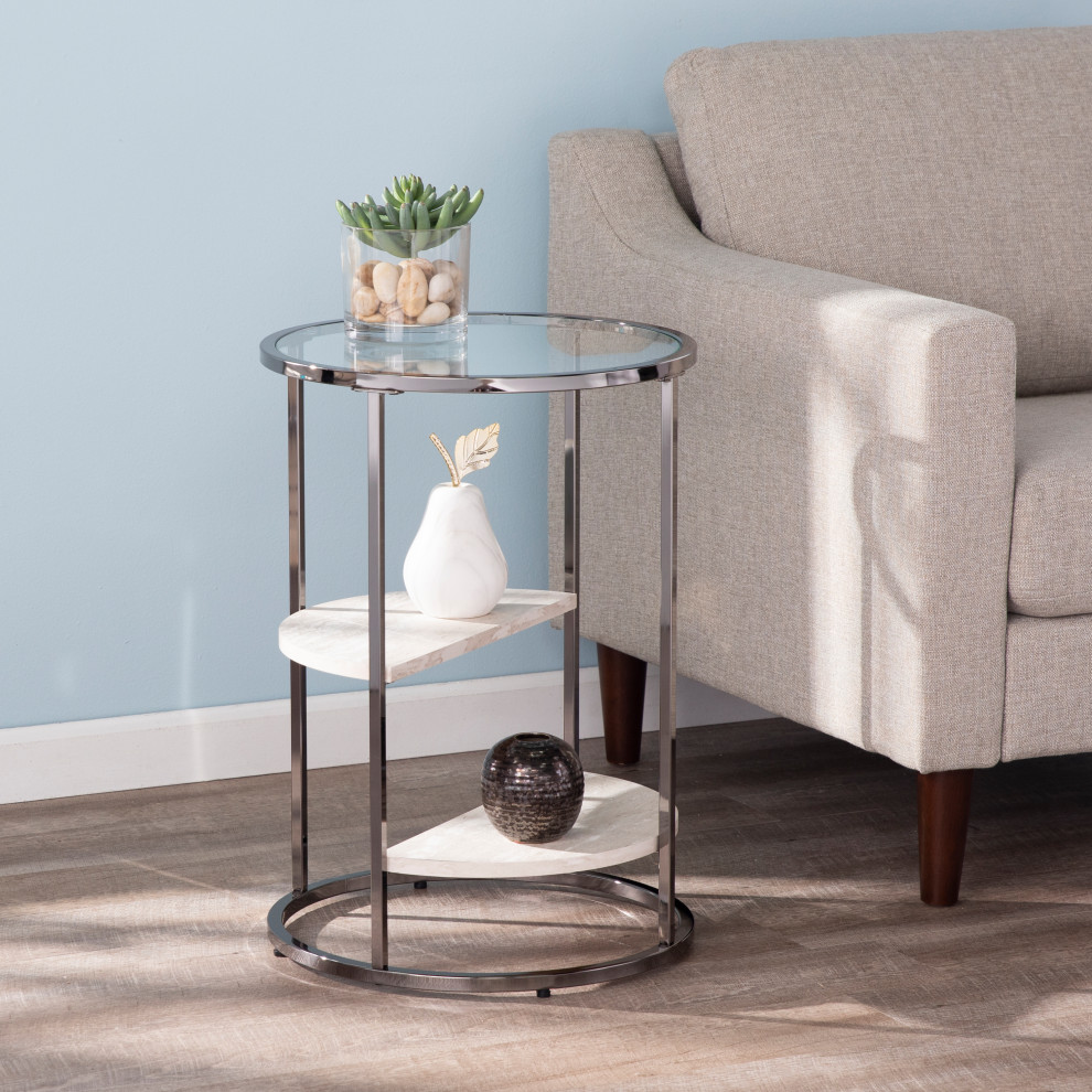 Lamonte Round Side Table with Faux Stone  Black   Contemporary   Side Tables And End Tables   by SEI  Houzz