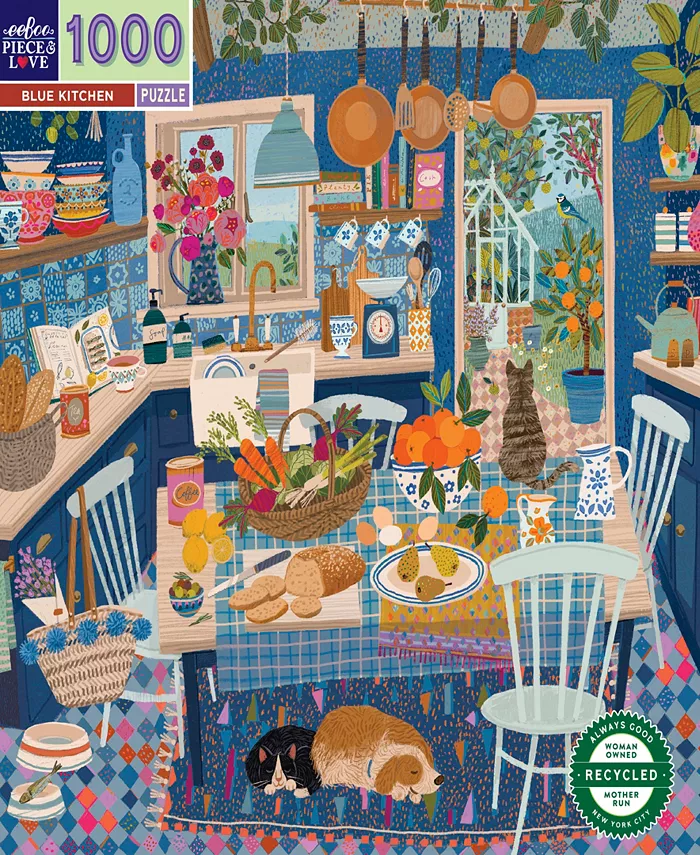 Eeboo Piece And Love Blue Kitchen 1000 Piece Square Adult Jigsaw Puzzle Set  Ages 14 years and up