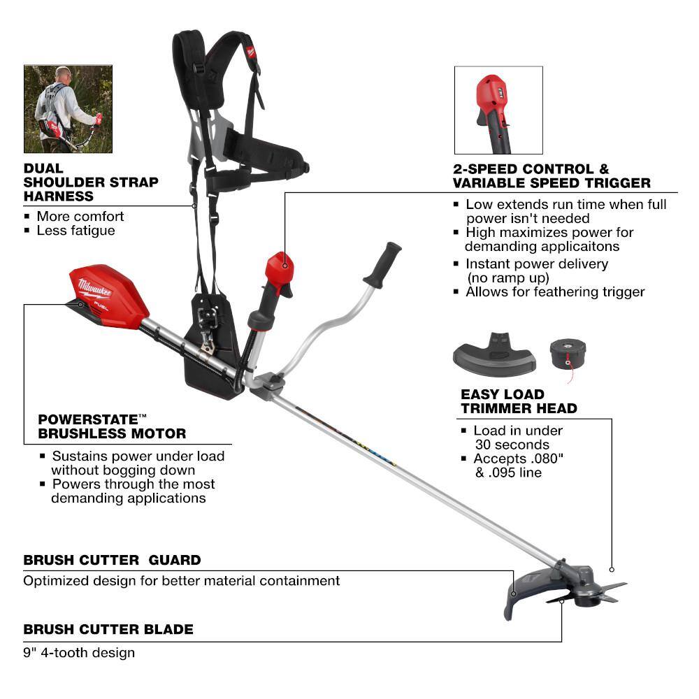 MW M18 FUEL 18V Lithium-Ion Brushless Cordless Brush Cutter (Tool-Only) 3015-20