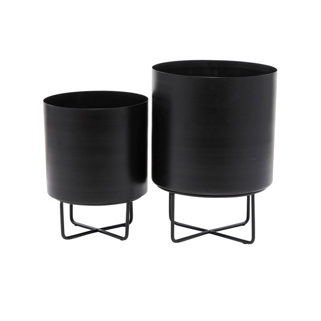 Cosmoliving By Cosmopolitan 2pc Round Modern Metal Planter Pots