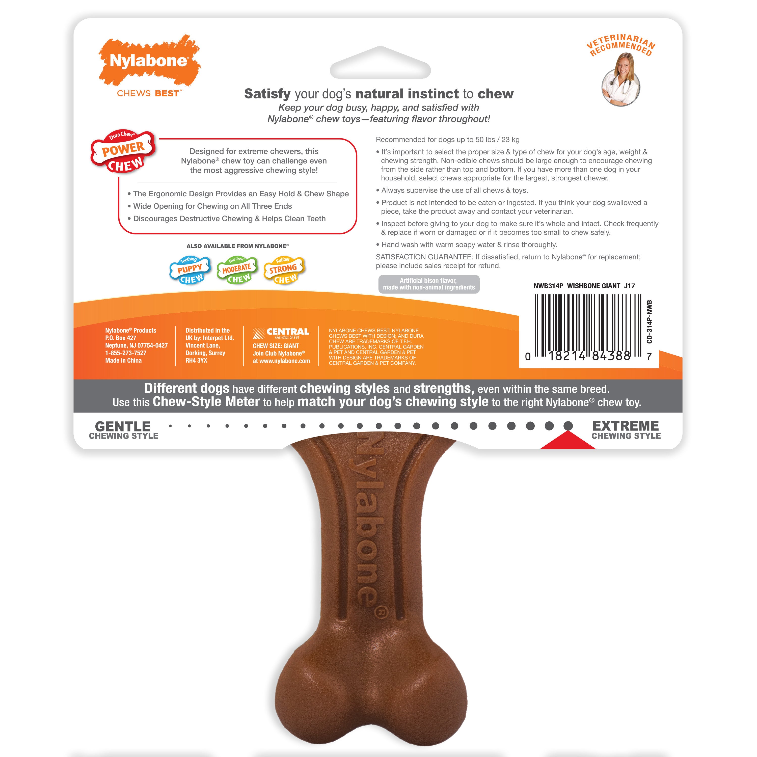 Nylabone Ergonomic Hold and Chew Wishbone Power Chew Durable Dog Toy Bison Large/Giant (1 Count)