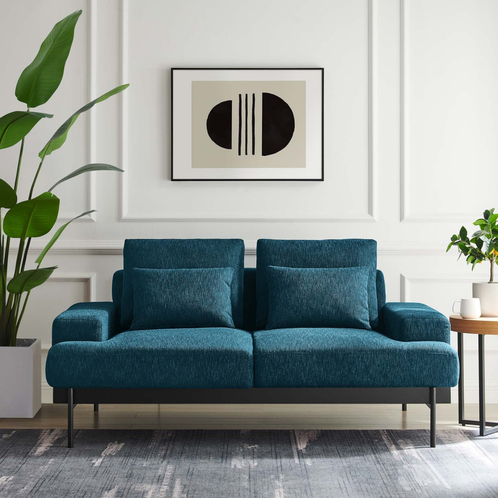 Proximity Upholstered Fabric Loveseat  Azure   Midcentury   Loveseats   by Homesquare  Houzz