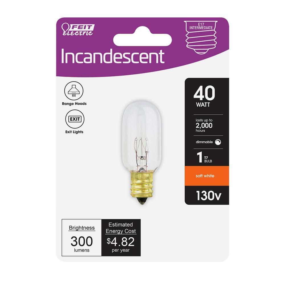 Feit Electric 40-Watt Soft White (2700K) T7N Dimmable Intermediate E17 130-Volt Incandescent Light Bulb (1-Bulb) BP40T7N-130HDRP